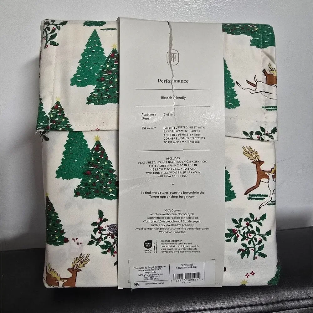King 400 Thread Ct Christmas Holiday Performance Sheet Set Winter Threshold